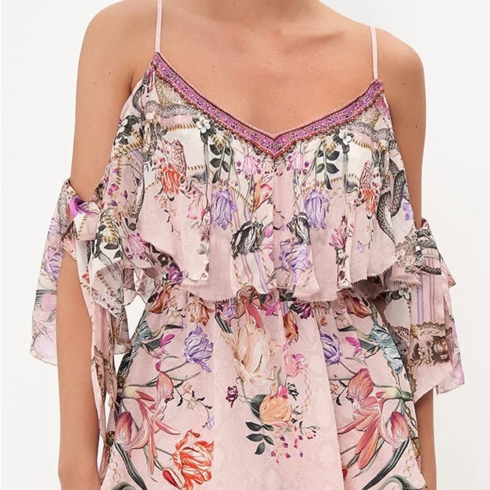 Camilla Ruffle Top With Tie Sleeve- Mad As A Snake